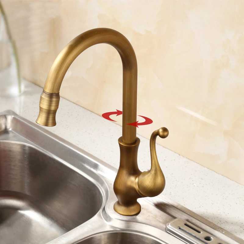 Antique Brass Kitchen Faucet Bronze Single Handle Hot and Cold Water Kitchen Sink Taps Basin Mixer Y251104