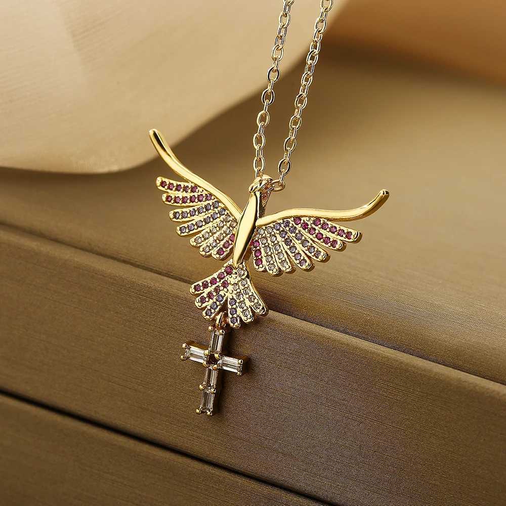 NEWBUY Unique Design Eagle Heart Cross Pendant Gold Color 316L Stainless Steel Chain Necklace CZ Party Jewelry Femme BijouxXJ251104