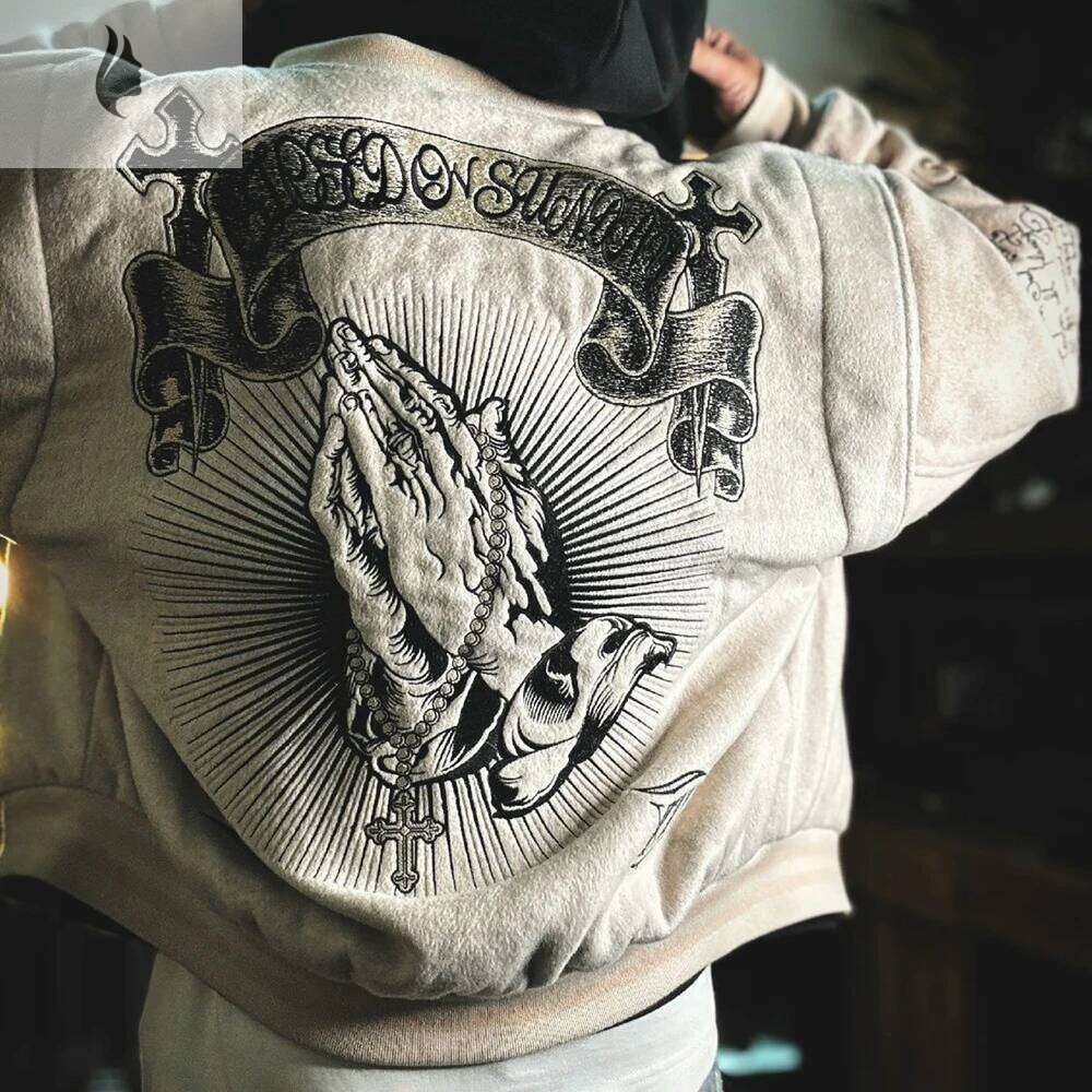 hoodie hoodie Trendy Heavy Embroidered Baseball American High Street Fashion Y2k Unisex Loose Retro Casual Hip-Hop Jacket Men jacket jacket