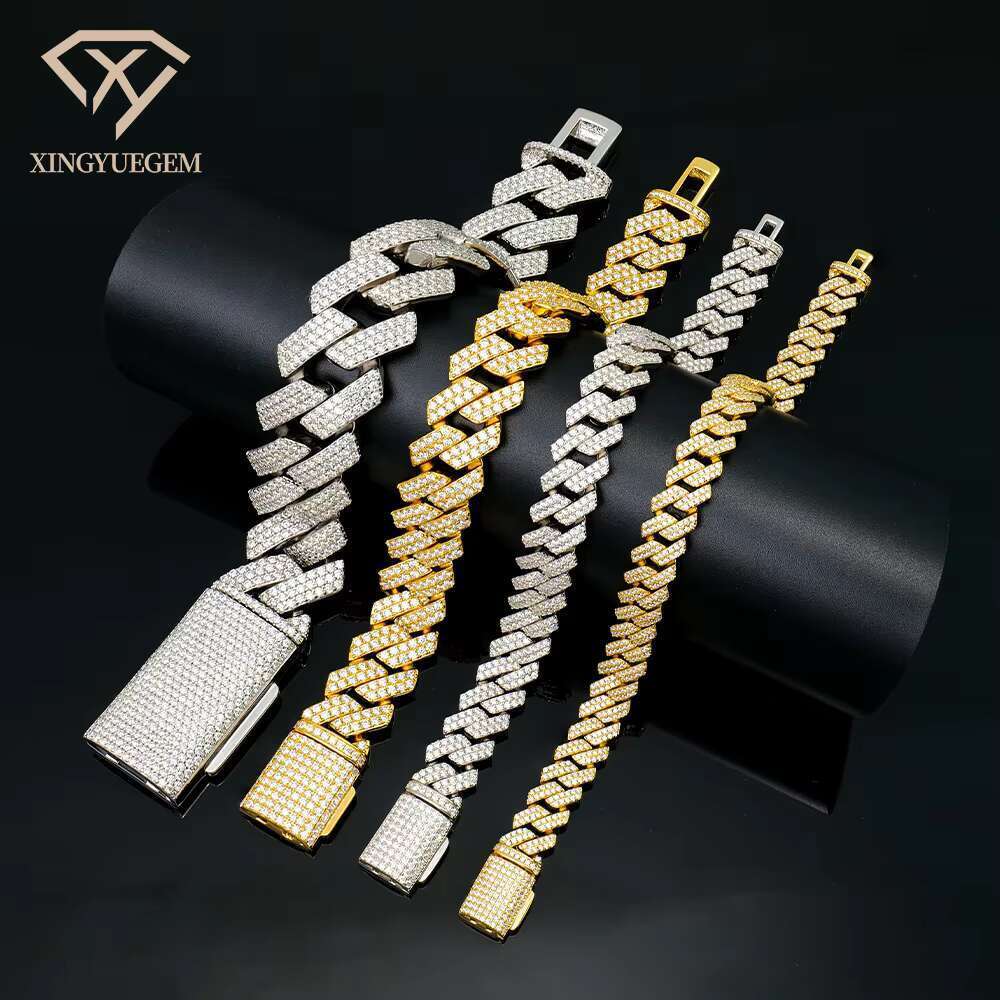 Miami Sier 8mm 10mm 12mm 14mm 18mm 20mm S Angled Style Cuban k Chain Iced Out Mossanite Moissanite Bracelet for Men