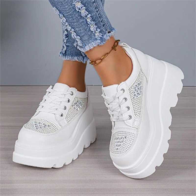 White Black Womens Lace Wedge High Heels Pump Water Diamond Sparkle Womens Breathable Short and Fat Platform Fashion Sneakers 35 43 Z250403