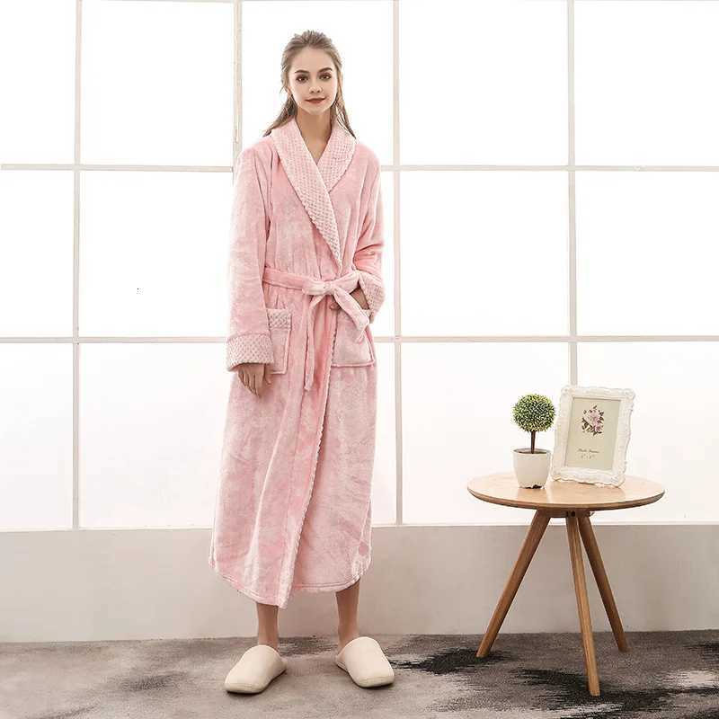 Men Dressing Gown Winter Thick Man Fleece Fluffy Long Bathrobe With Sashes Long Sleeve Solid Pockets Bath Robe Male 2024 C251104