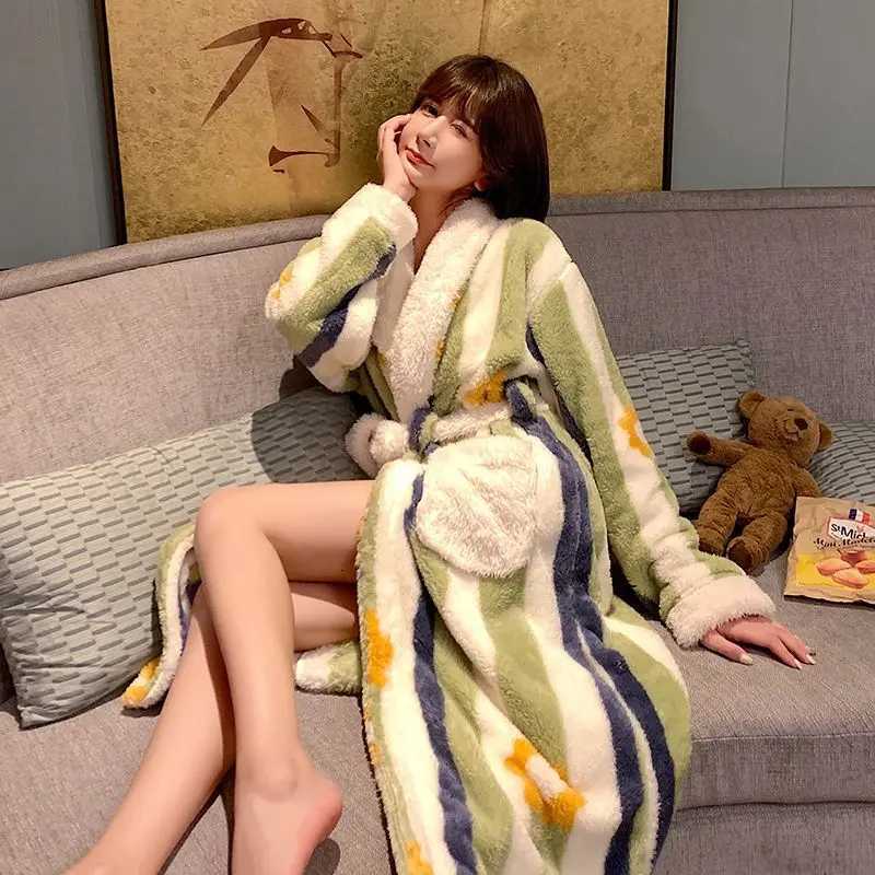 Winter Kimono Warm Flannel Bath Robe Long Coral Fleece Bathrobe Dressing Gown Women Cozy Night Sleepwear Plus Size 3Xl C251104