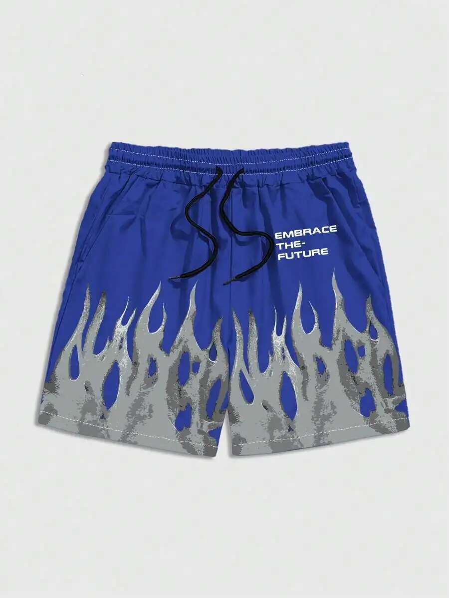 New Men's Summer Loose 3D Casual Flame Letter Printing Haruku Sports Quick Drying Shorts