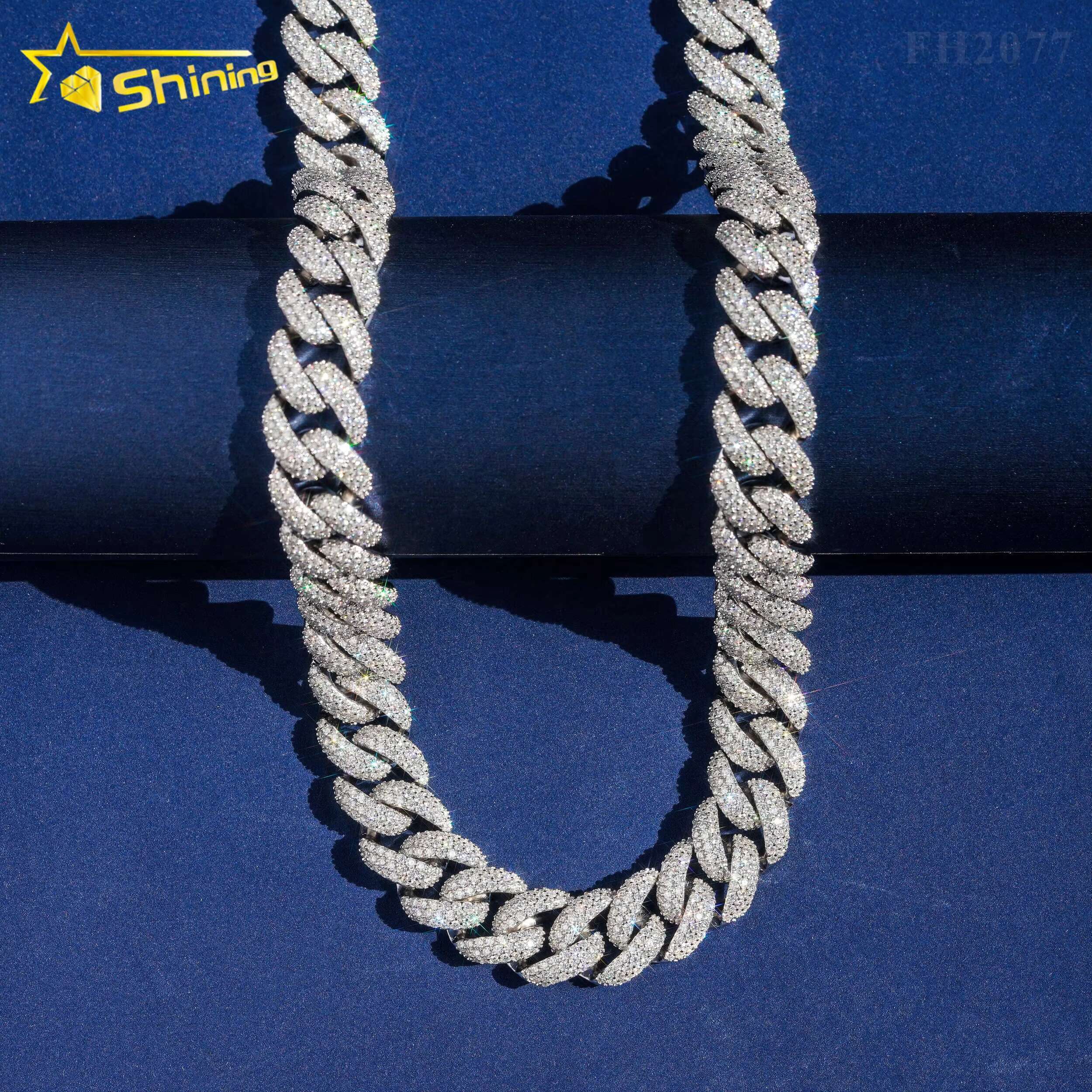 Fashion Gift Hip Hop Jewelry Gold Plated 925 Silver Necklace 15MM 3 Rows VVS Moissanite Cuban Link Chain