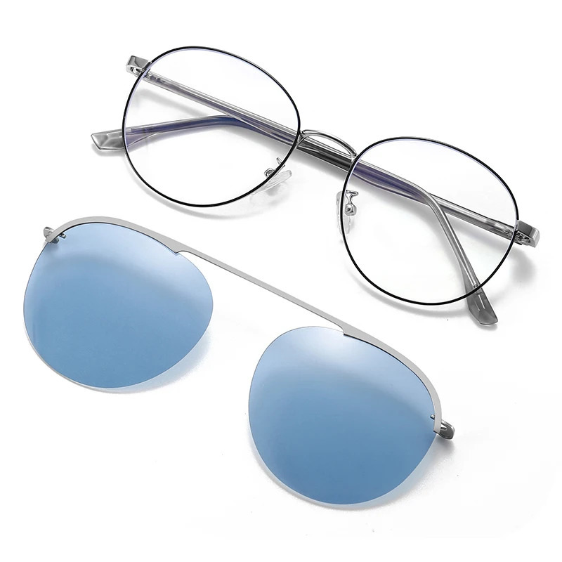 round frame mens and womens sunglasses set two in one polarized low beam magnetic 7007 250325