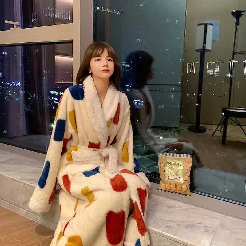 Winter Kimono Warm Flannel Bath Robe Long Coral Fleece Bathrobe Dressing Gown Women Cozy Night Sleepwear Plus Size 3Xl C251104