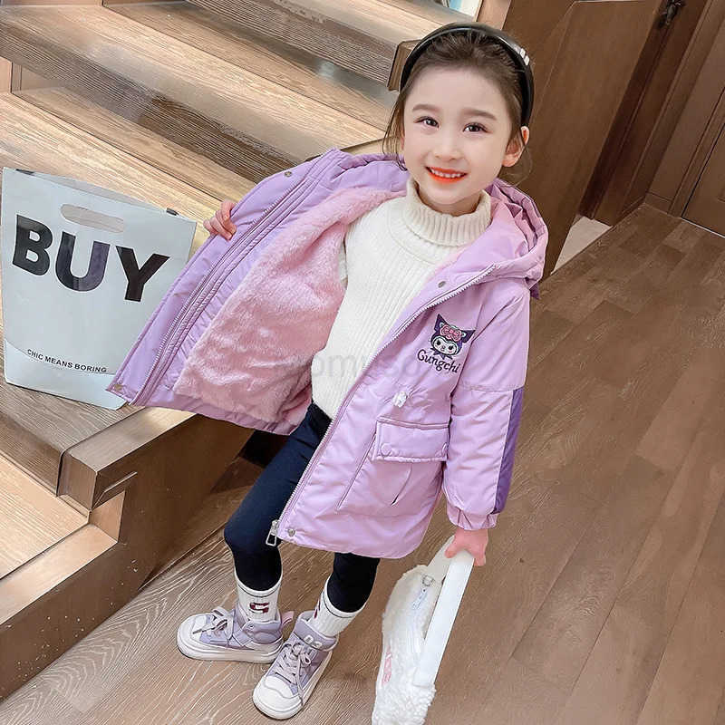 Sanrio Girl Child Cotton Clothes Kuromi Autumn Winter New Velvet Thicken Keep Warm Kawaii Anime Figure Childrens Clothing H251104