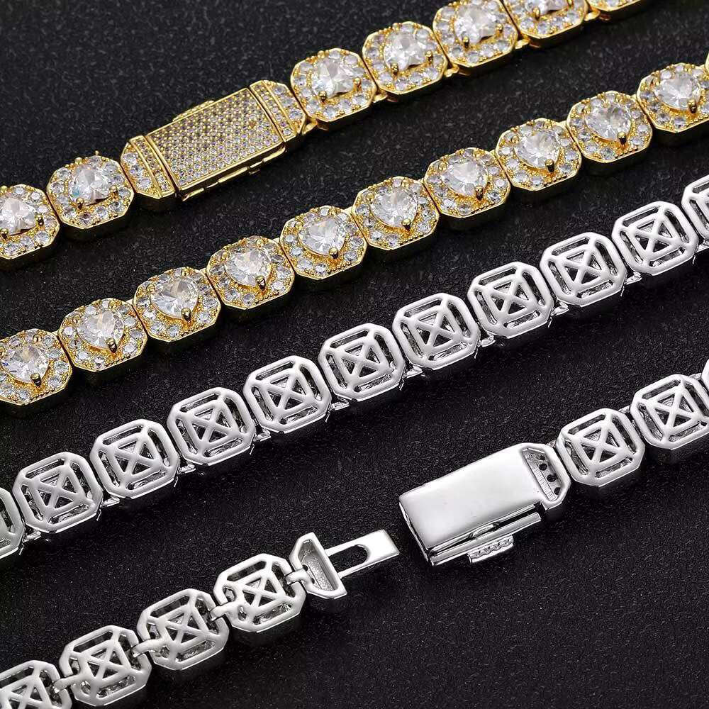 Hip Hop Streetwear Tennis Chain Necklace Zircon Bracelet Men's & Women's Clasp Moissanite Set for Spring