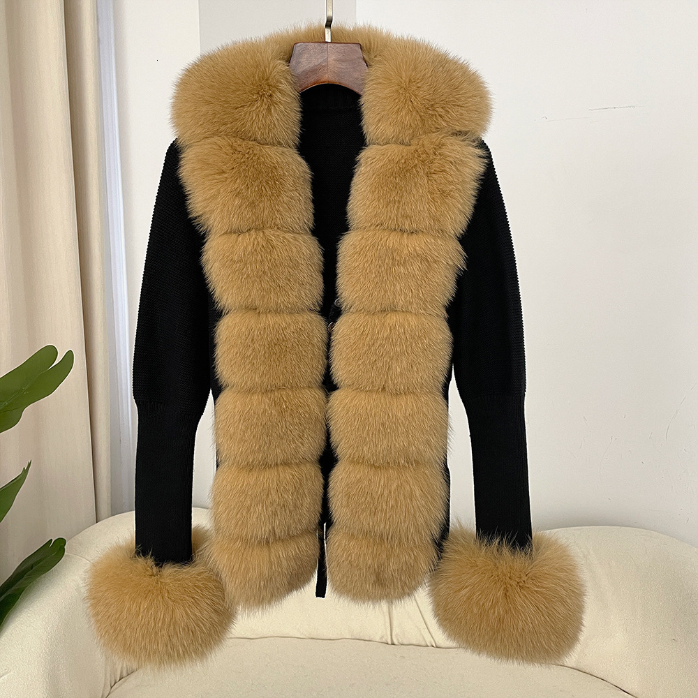 Autumn Winter New Detachable Real Fox Fur Placket Cuff Fur Knitwear Fur Coat 241121