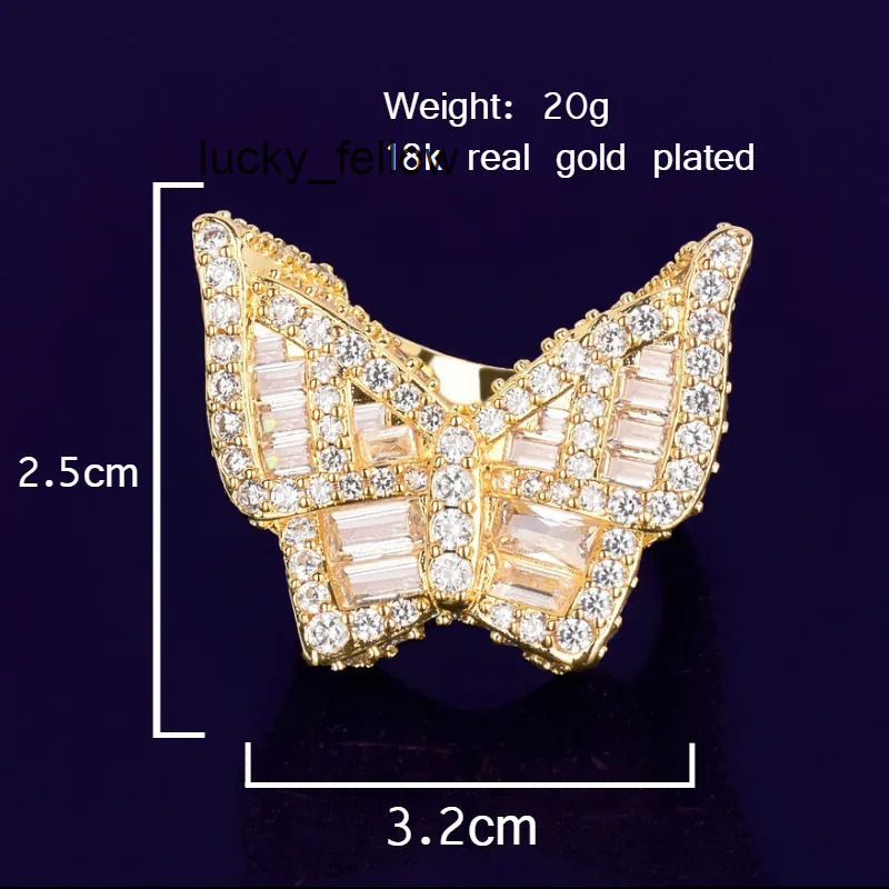 HipHop Butterfly Ladder Square Ring Real Gold Plated Fashion Personality Trendy Ring
