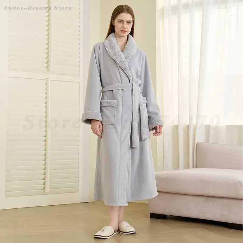 Winter Thick Couple Robe Sleepwear Mens Warm Nightgown Womens Long Coral Fleece Bathrobes Kimono Gown Home Clothes Loungewear C251104