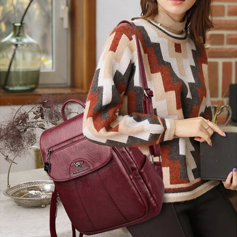 5 Color Women Soft Leather Backpacks Vintage Female Shoulder Bags Sac a Dos Casual Travel Ladies Bagpack Mochilas School y251110
