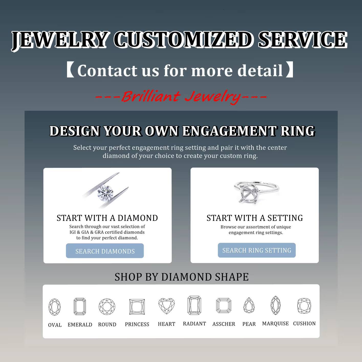 925 Sterling Silver Mossanite Ring GRA VVS1 Moissanite Emerald Radiant Oval Pear Cut Shape Engagement Ring 1ct-5ct