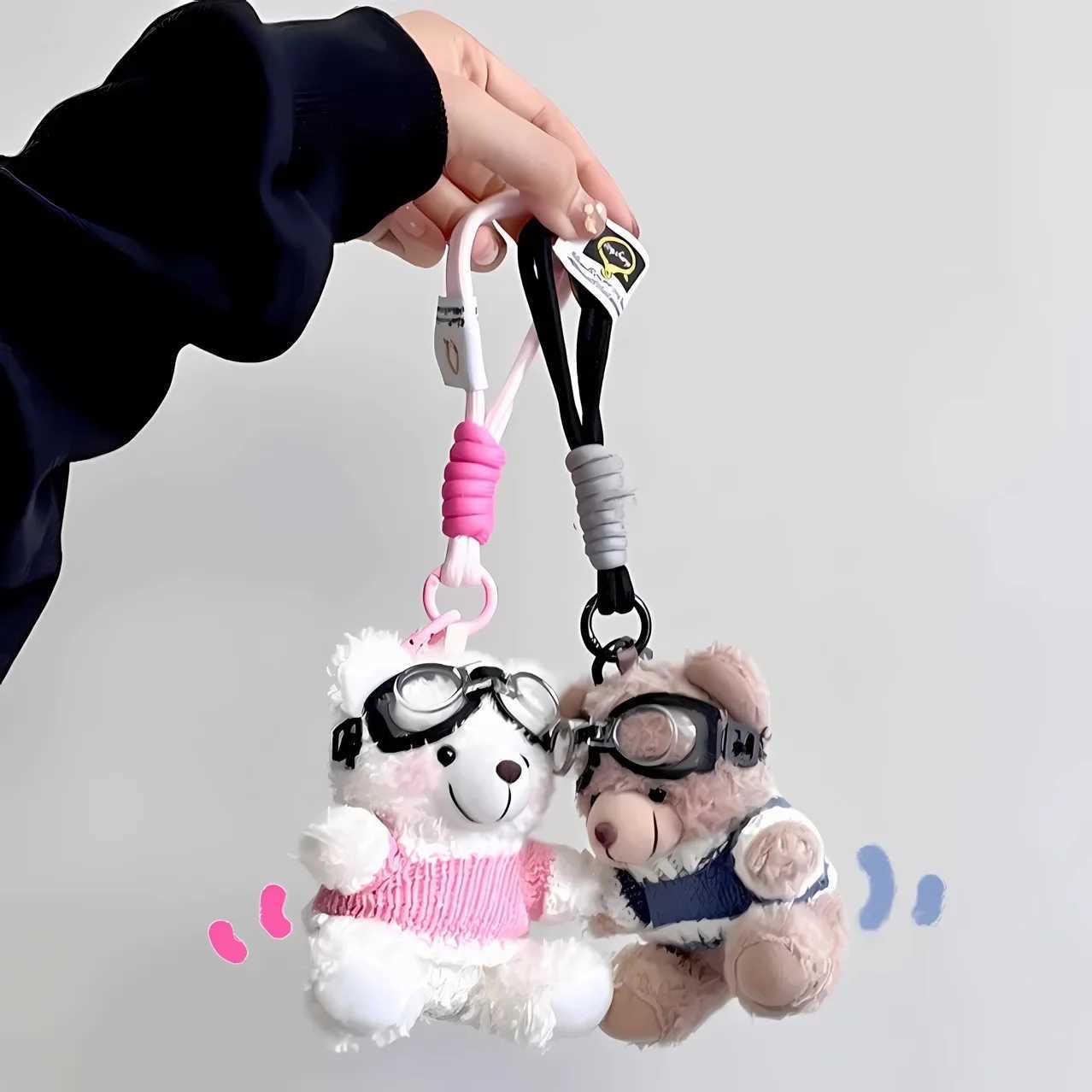 Cute Cartoon Small Bear Keychain Plush Brown Bear with Lovely Glasses Fashionable Bag Pendant Couple Keyrings C251104