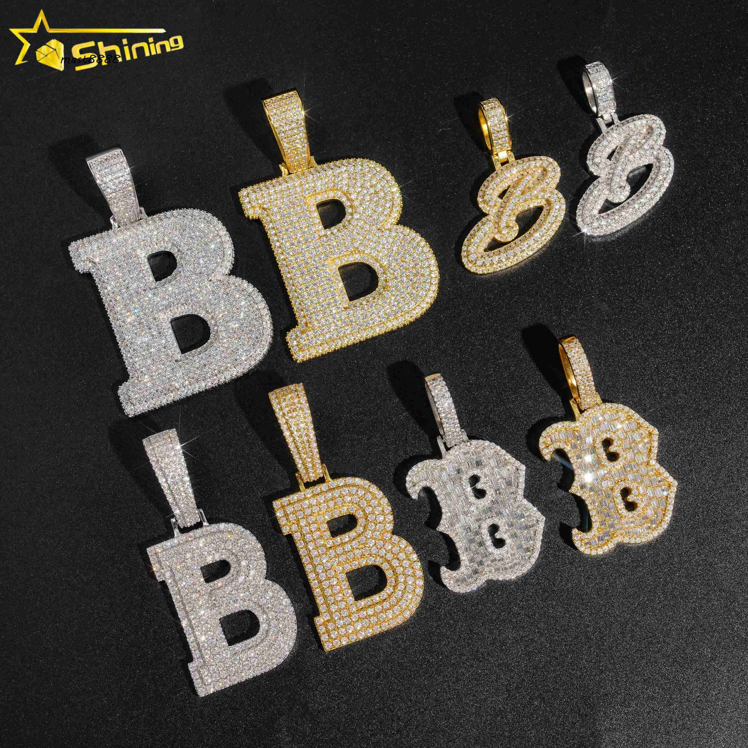 Iced Out Hip Hop Jewelry 925 Sterling Silver Gold Plating VVS Diamond Necklace Initial Letter Moissanite Pendant