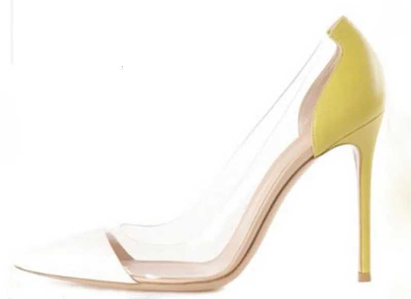 Sexy Clear PVC Patchwork Stiletto High Heels Pointed toe Woman Transparent Pumps Spring Single shoes Party High-heeled Shoes W251104