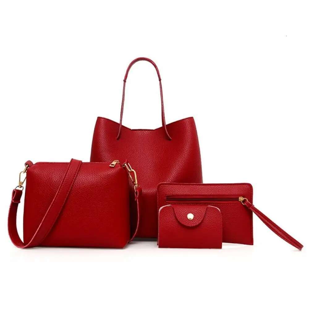 2025 New 4-piece Women's Fashion Solid Color Soft Artificial Leather Shoulder Bag Designer Women's Handbag Wallet Set2