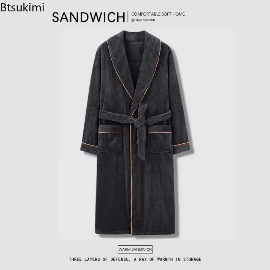 2025 Mens Autumn Winter Flannel Pajama Robes Thickened Warm Lace Up Bath Robes Men Loose Lounge Homewear Coral Fleece Nightgown C251104