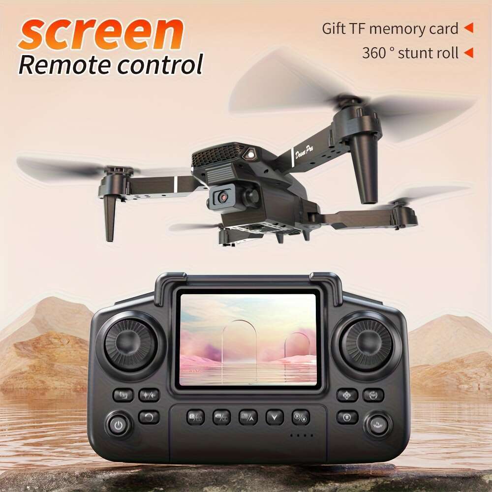 E88 Drone With Screen Remote Control Two Batteries, Dual Cameras, Optical Flow Hover, One Click Takeoff And Landing, 360 ° Stunt Scrolling. Four Axis 