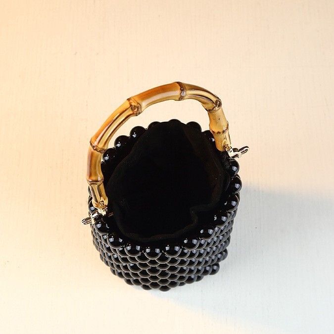 Fashionable Mini Drawstring Bucket Women's New Pearl Chain Hand-Held Bamboo Single Shoulder Crossbody Bag, Trendy