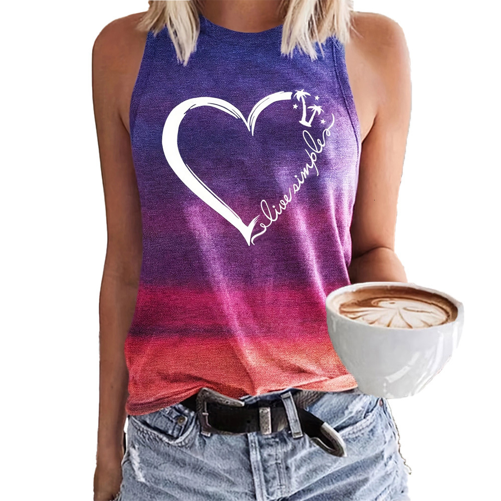 Women's TikTok new tie dye love print round neck vest top for women