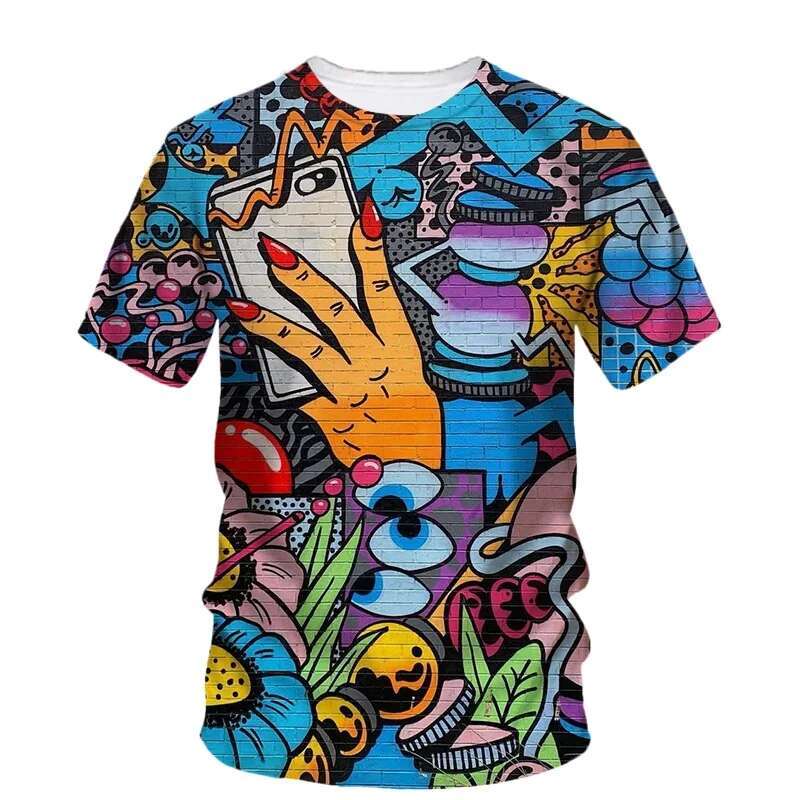 Funny Graffiti 3D Men T Shirts Originality Painting Art Graphic Print Short Sleeve Tops Fashion Casual O-neck Personality Tees