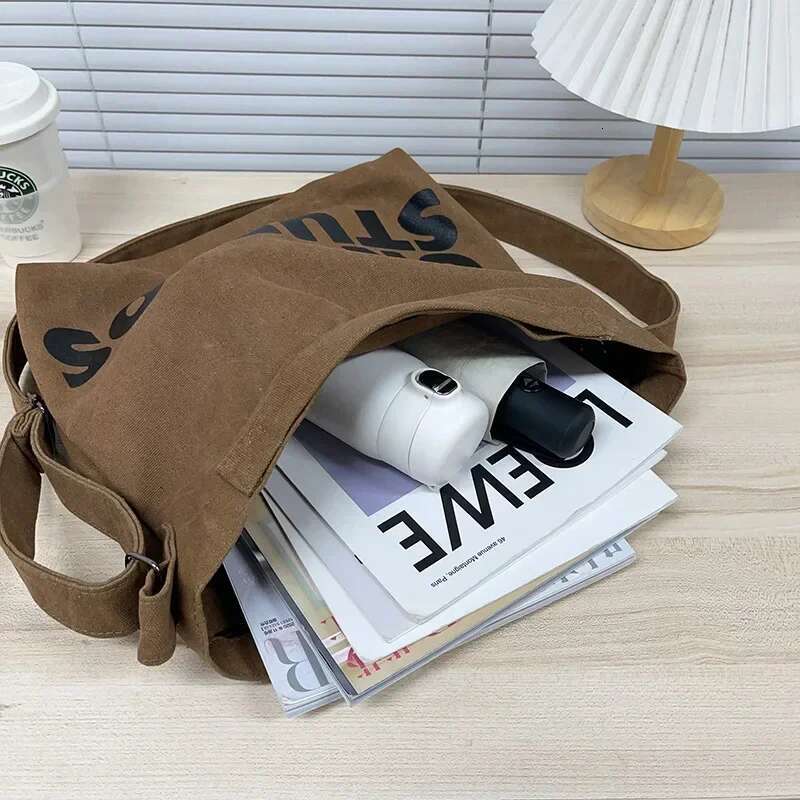 New Thickened Washed Canvas Korean Women Handbag Shoulder Bag, Large Capacity Women's Shopping Bags, Student School Bags
