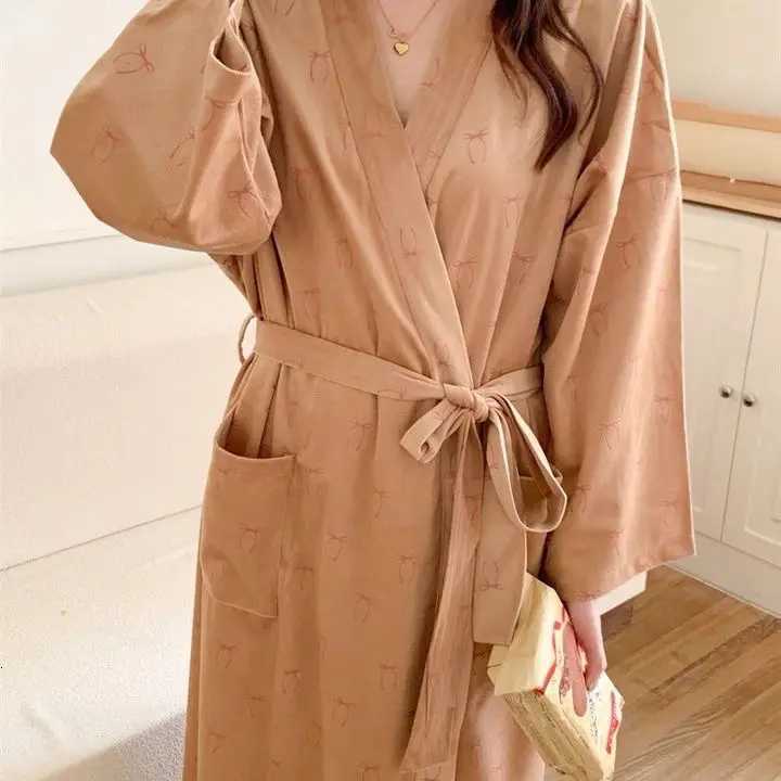Korean Style Long-sleeved Floral Robe Womens New Autumn Winter Casual Loose Bathrobe Pajamas Home Wear Night Ladies Funny Gifts C251104