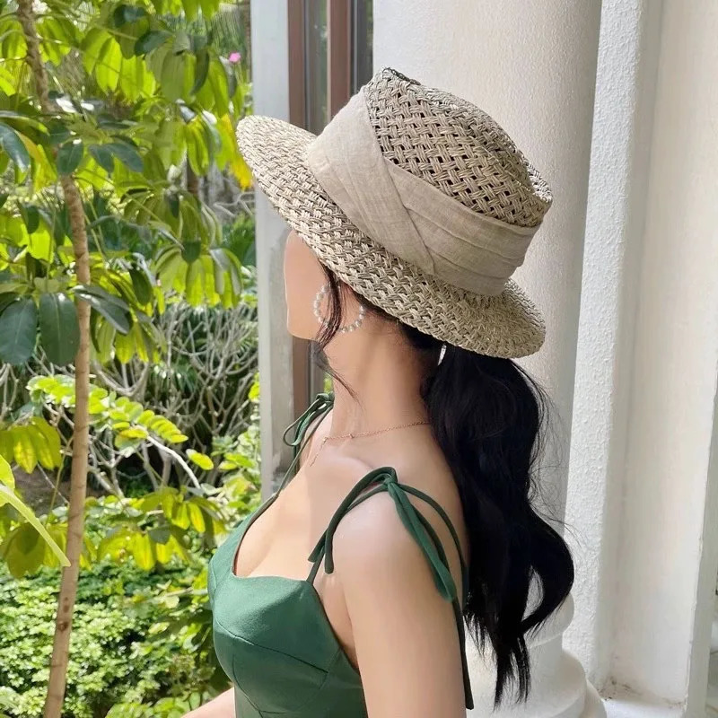 High Quality 100% Natural Grass Beach Sun Hat Women 2025 Hand Made French Travel Summer Sun Protection Cap Laides Straw Hats 250326