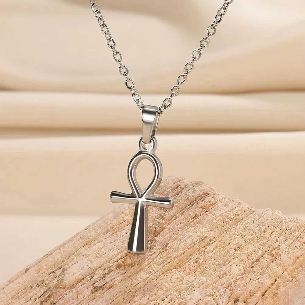 Stainless Steel Cross Pendant Necklace For Women Men Gold Color Ancient Egypt Ankh Cross Charm Choker Jewelry Hip Hop GiftXJ251104