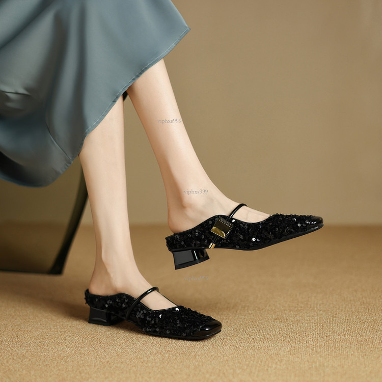 New Designer Sandals With Free Shipping Square Toe With Temperament Women's Shoes 2025 Summer New Heel Chinese Style Versatile Thick Heel Slipper