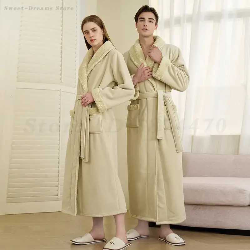 Winter Thick Couple Robe Sleepwear Mens Warm Nightgown Womens Long Coral Fleece Bathrobes Kimono Gown Home Clothes Loungewear C251104