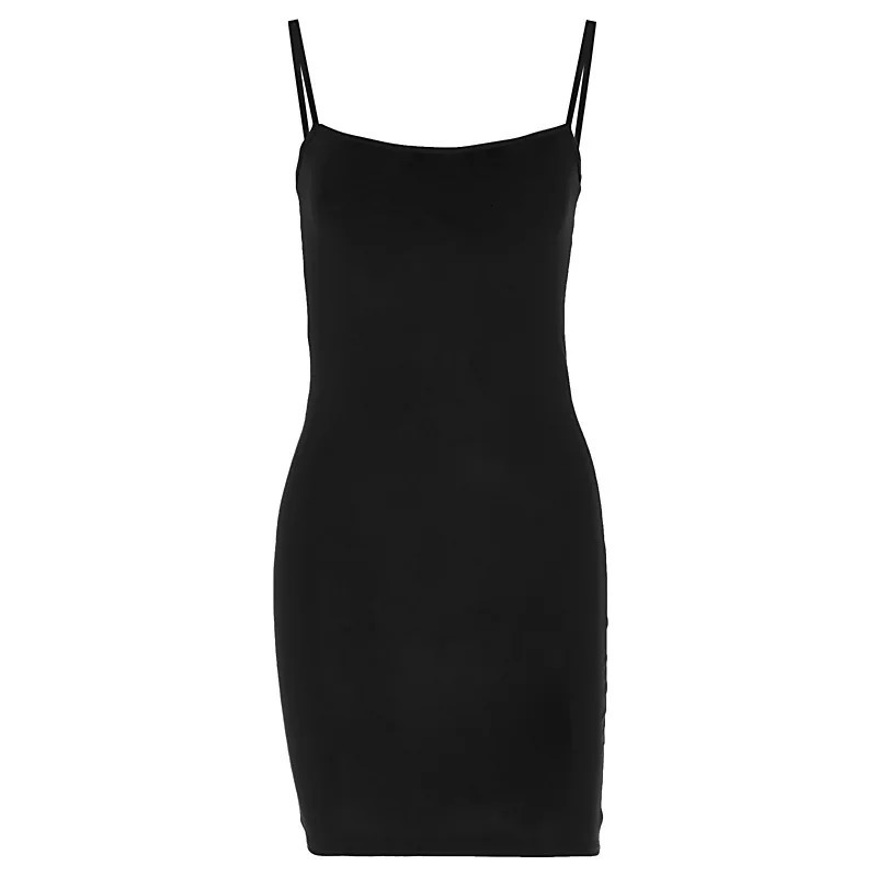 Womens summer dress solid color sleeveless spaghetti strap ultrathin mini fashionable streetwear Y2k bandage tight 250403e