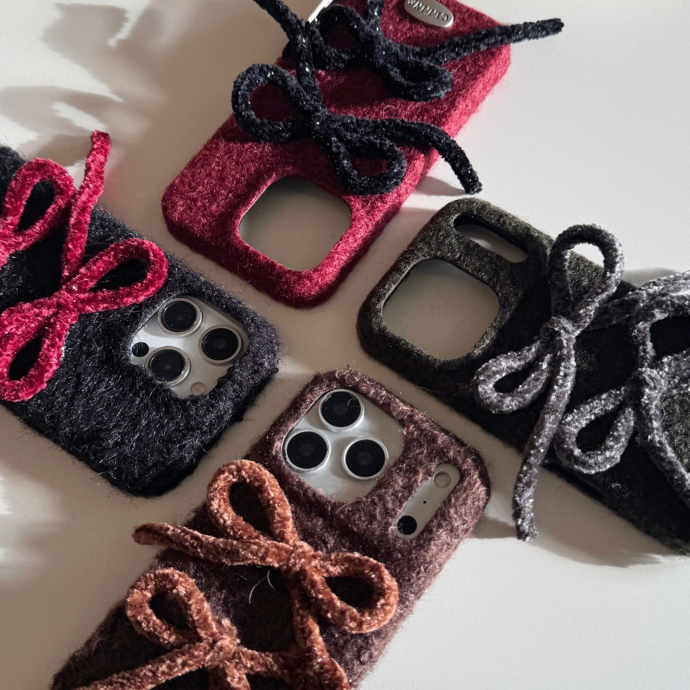 Velvet Bowknot Solid Color Phone Case Compatible with iPhone 17/16 Pro Max Simple Cartoon iPhone 15/14 Pro Shockproof