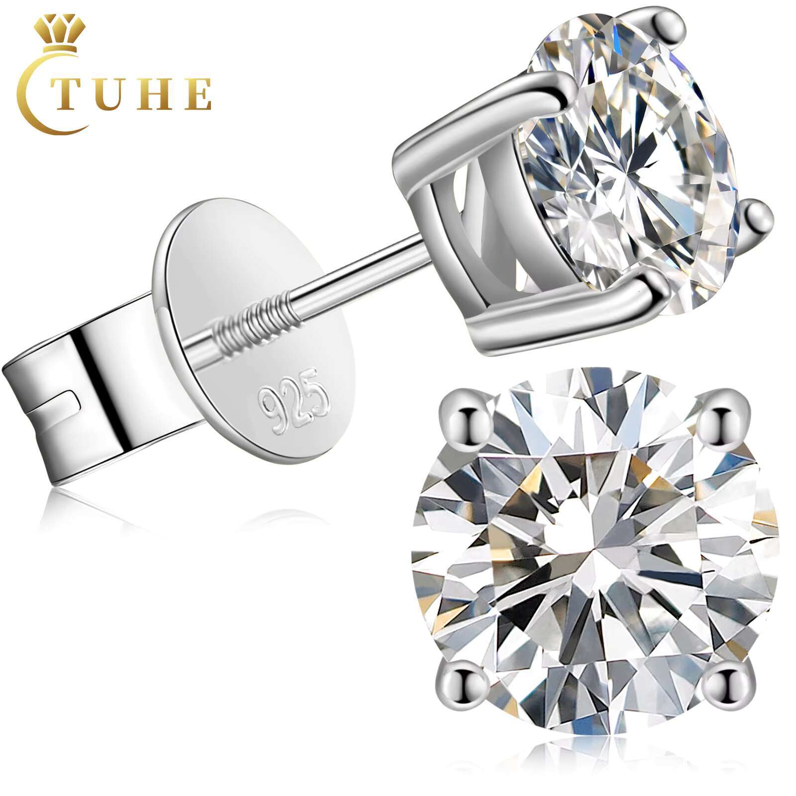 Classic 4 Prong Dia Earrings White Gold Sterg Sier Sparkly Lab VVS Moissanite Ear Stud 5mm 6mm 8mm for Men