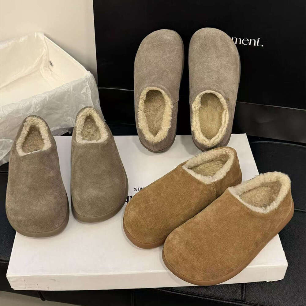 Women's Cotton Shoes Outdoor Wear, Small Potato Style, Round Flat, Designer Shoe Closed Toe, Half Slippers, Furry Shoes, Warm for Autumn and Winter