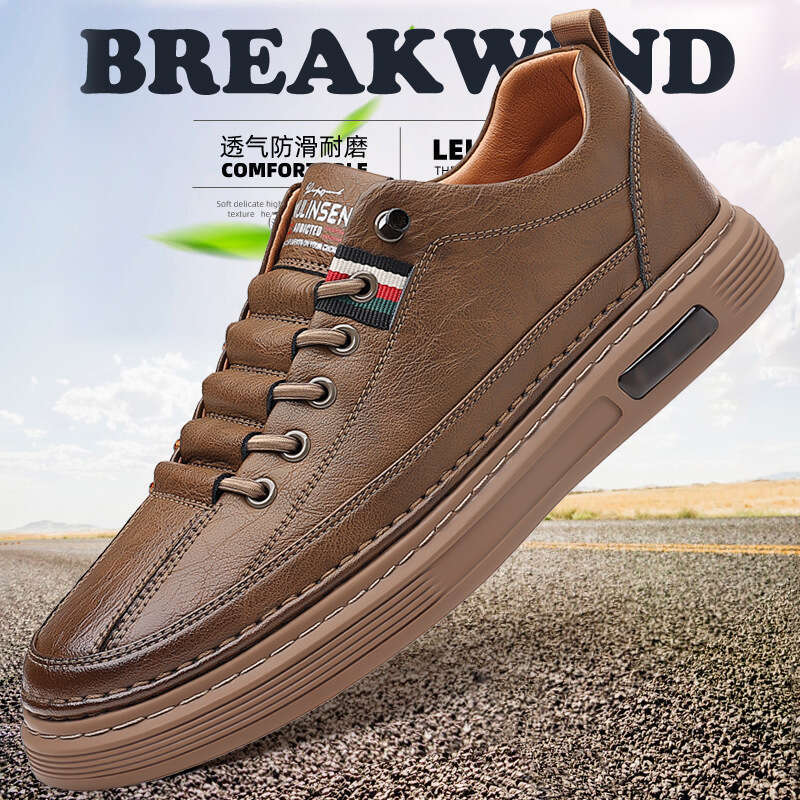 Spring 2024 New Trendy Versatile Casual Board Truly Super Soft Breathable Leather Shoes Men's