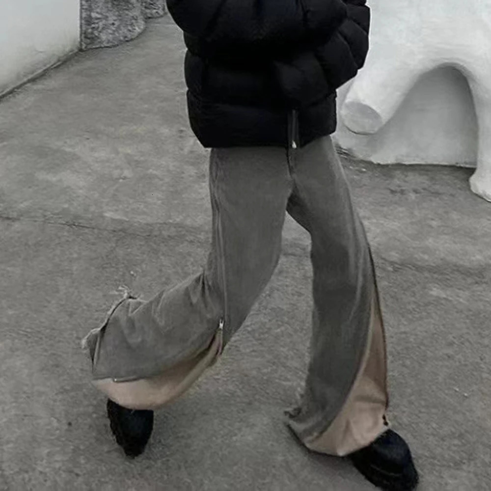 Long zipper Silhouette Pantalones Hombre waist belt pocket jeans men RO straight Y2K denim Trouser oversized cargo 250402