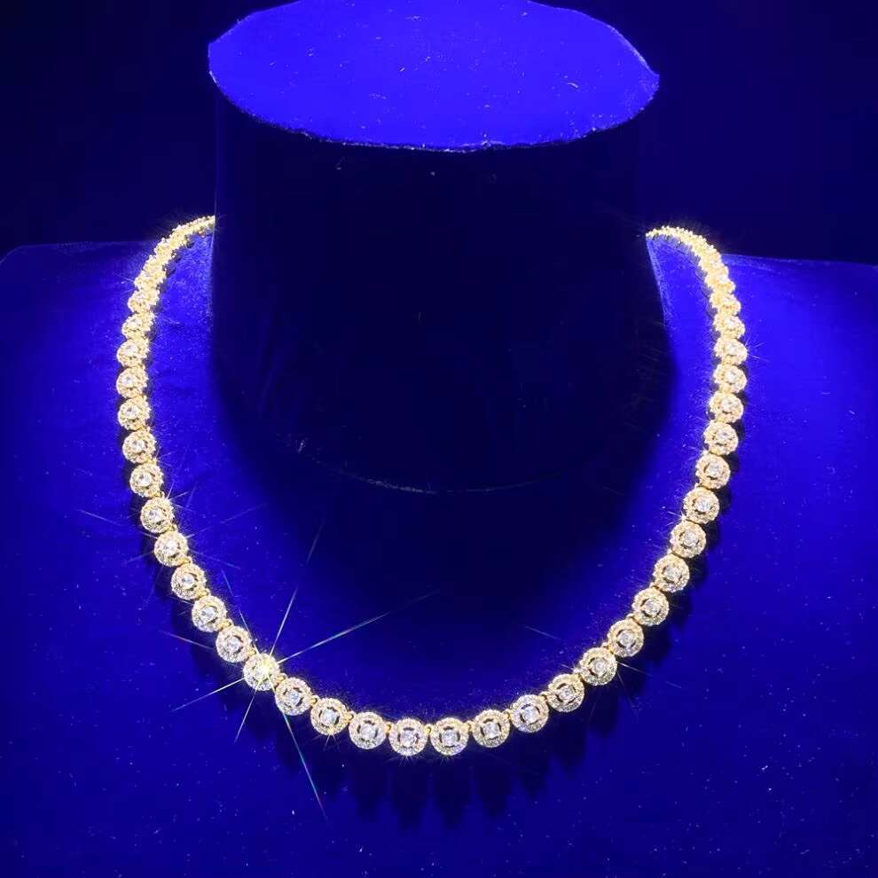 7MM Sier 10k Solid Gold Plated Dia Round Brilliant Cut VVS 1 Moissanite Zircon Tennis Chain Necklace