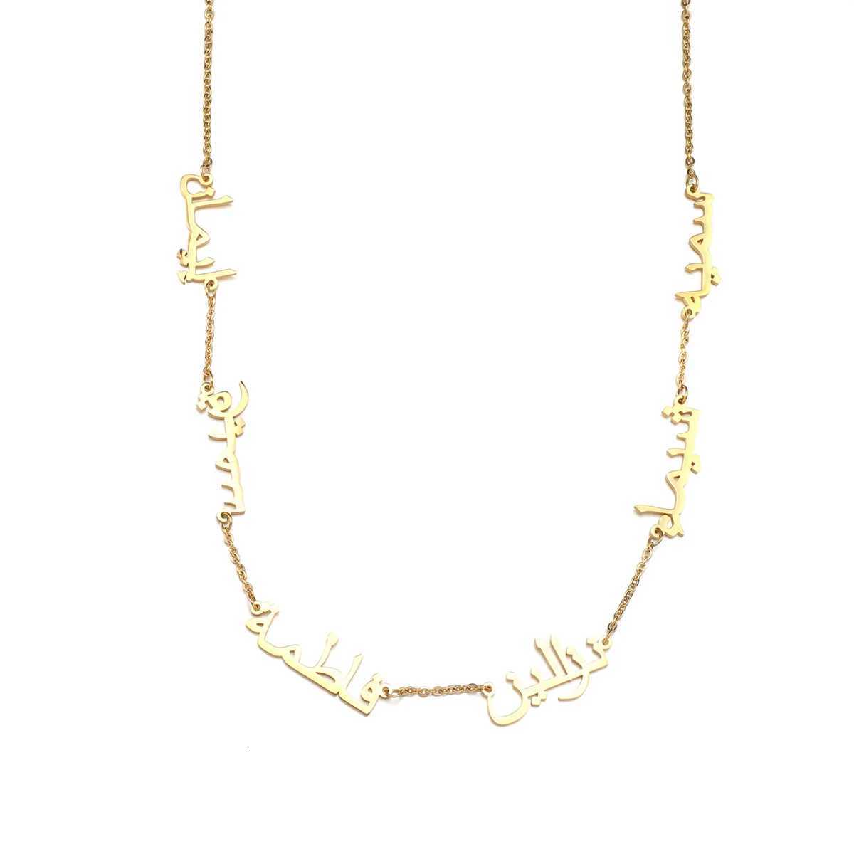Akizoom Personalized Multiple 1-6 Arabic Names Letters Necklace Stainless Steel Plated Chain Choker for Women Jewelry GiftXJ251104