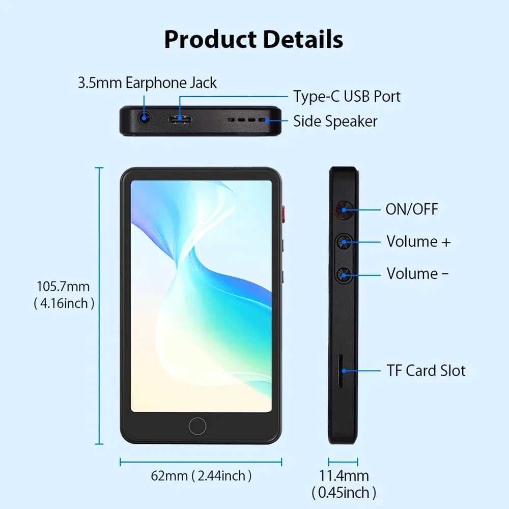 Portable WiFi MP3 player HiFi music player built-in speakers touch screen MP4 video player camera FM radio recorder Z250403