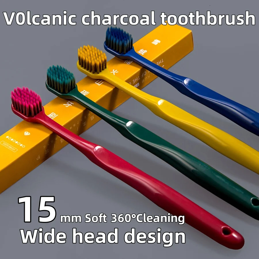 Four colors of volcanic charcoal toothbrush wide soft environmentally friendly portable fiber optic highquality oral hygiene care direct delivery 2503