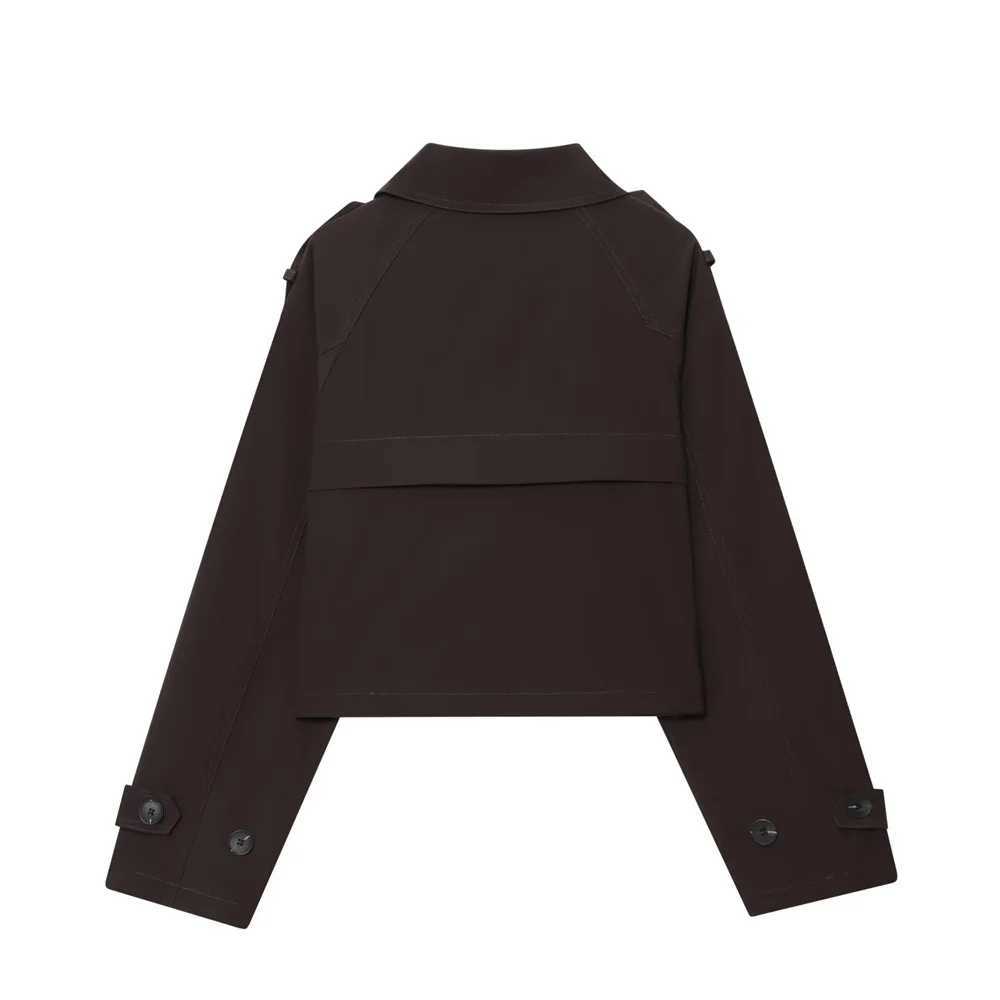 Autumn new womens clothing fashion temperament double breasted classic long sleeved short windbreaker jacket J251103