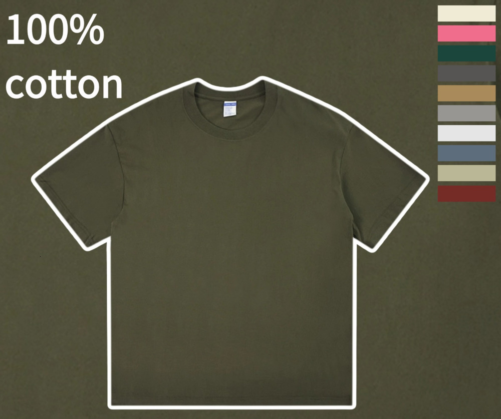 230g Combed Cotton Drop Shoulder Round Neck T-shirt Pure Cotton T-shirt Solid Color Short Sleeve Mens T-shirt 250916