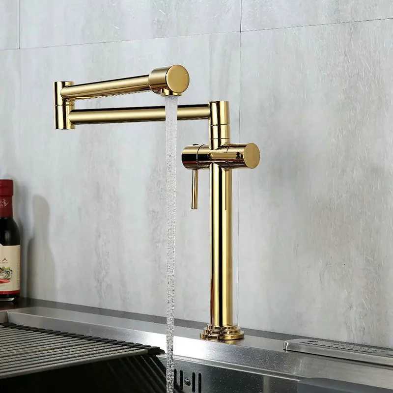 Kitchen Faucet Solid Brass Crane For Kitchen Deck Mounted Sink Mixer Foldable Nickel Bed/Gold/Chre/ORB/Black Y251104