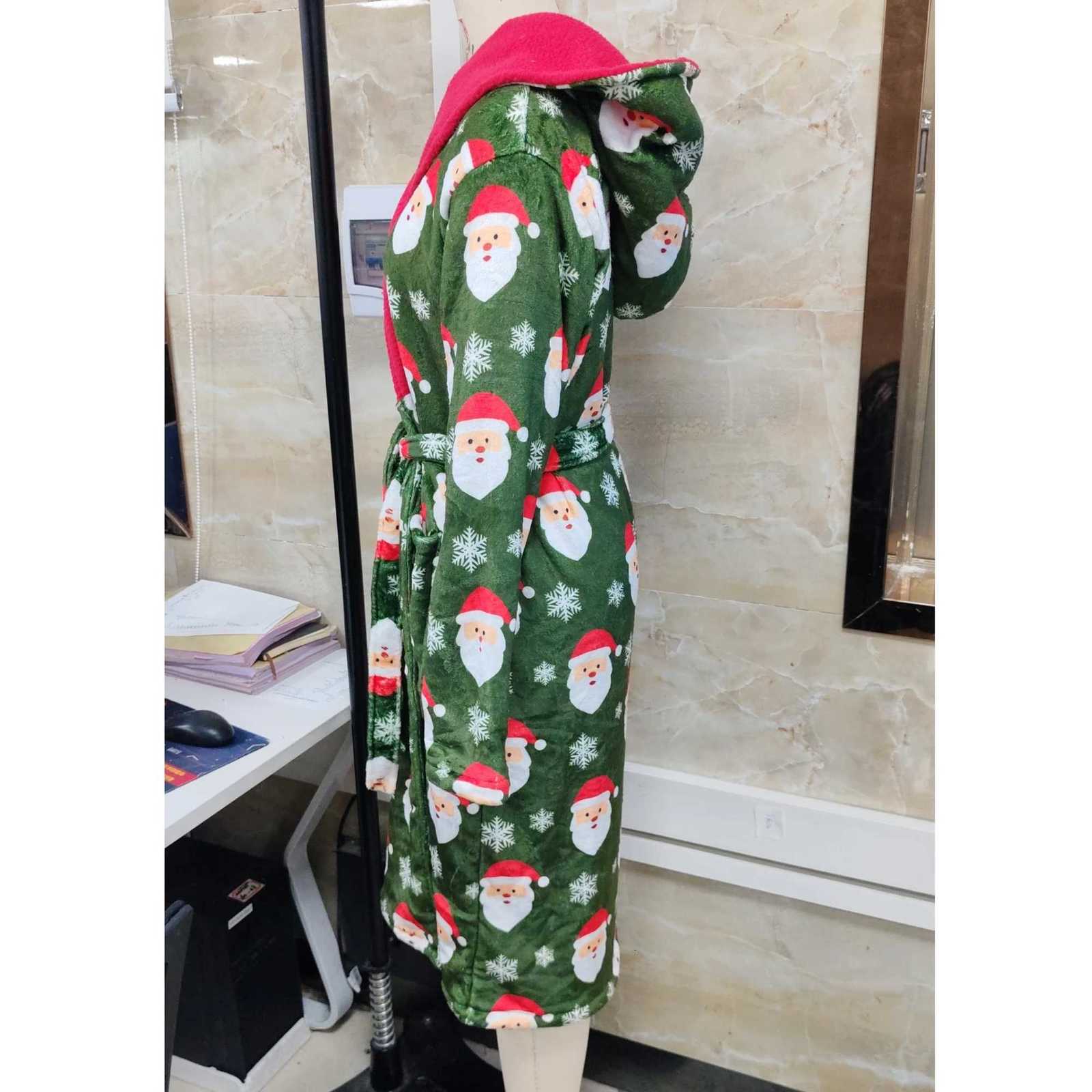 Christmas Womens Long Bathrobes Fashionable Soft Warm Reindeer Print Hooded Robes Loose Funny Christmas Robes C251104