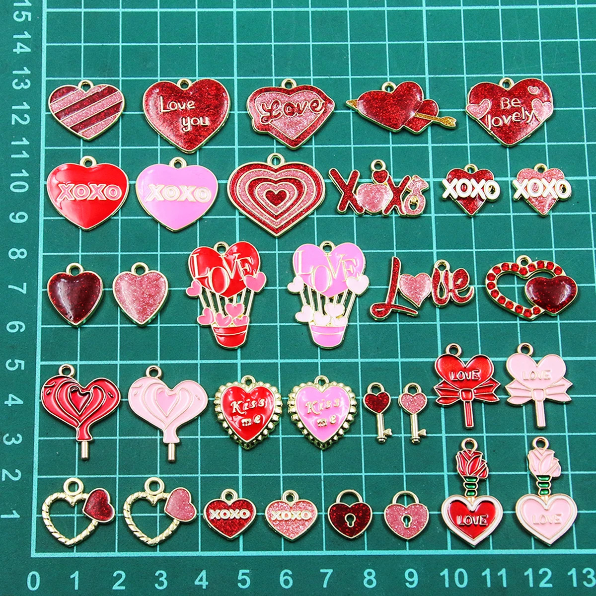 10Pcs 21 Style Mixed Size Alloy Metal Drip Oil Valentines Day Charm Love Heart Pendant for Enamel DIY Bracelet Jewelry Making 250325
