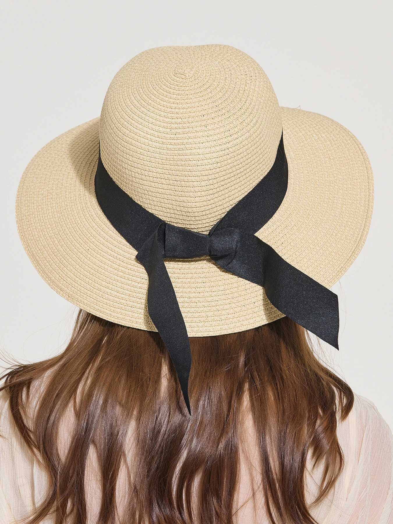 Womens Summer Bowknot Ribbon Straw Hat Wide Brim Sunscreen UV Protect Panama Bonnet Adjustable Foldable Beach Sun Visors Girl 250326