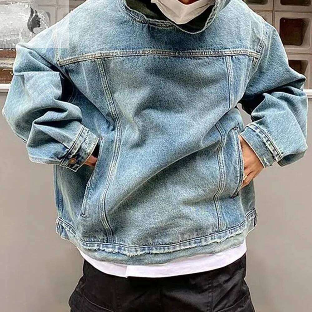 hoodie hoodie Mens Autumn Winter Washed Distressed Retro Hoodie Genderless Street Fashion Casual Loose Denim Sweatshirt Unisex jacket jacket